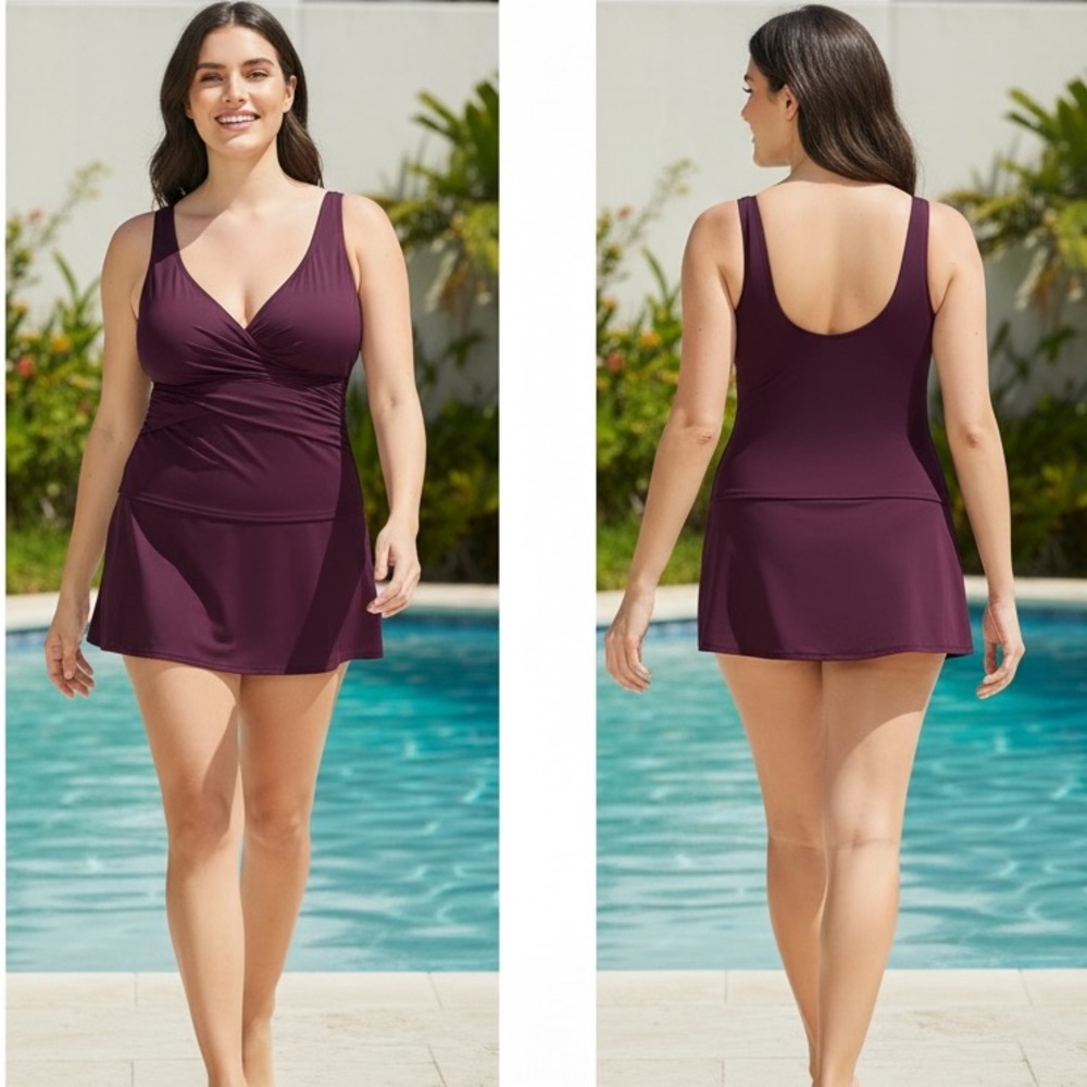 Lands end Slender Suit Wrap Tankini Top dark wine2 piece - Picture 5 of 8